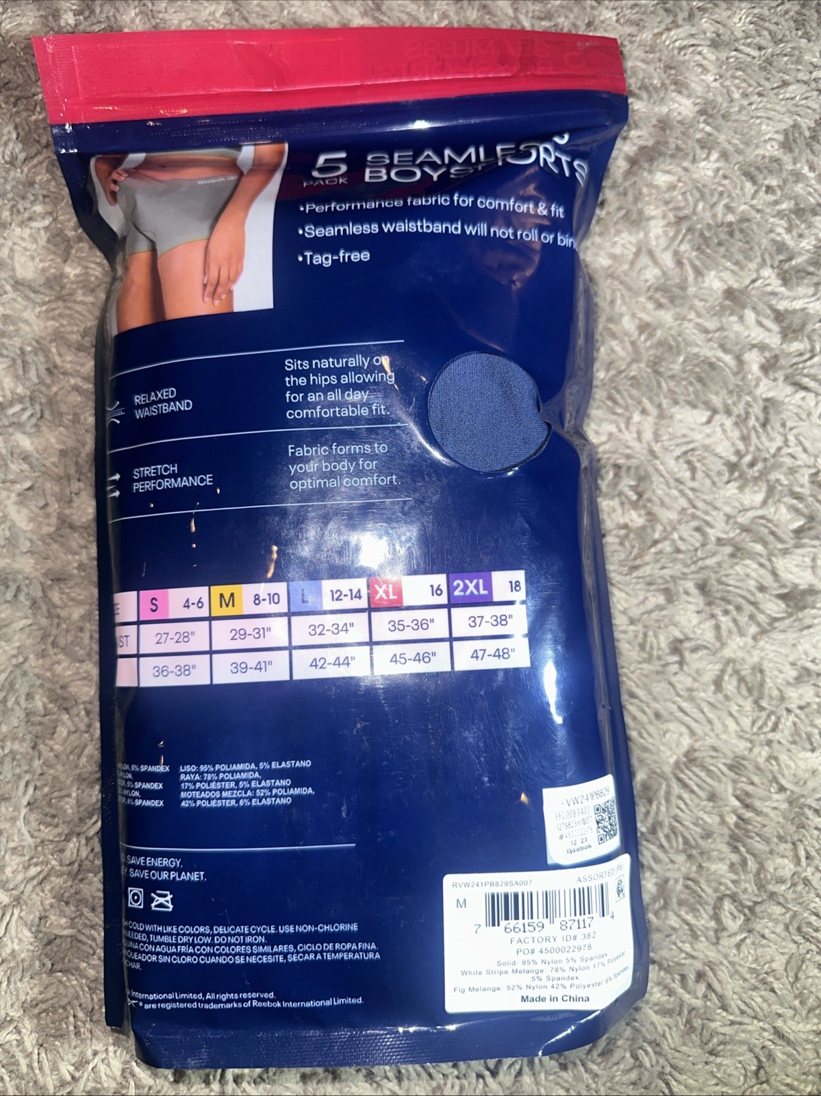 NEW Women’s Reebok 5 Pack Seamless Boyshorts Small White Pink Black Underwear