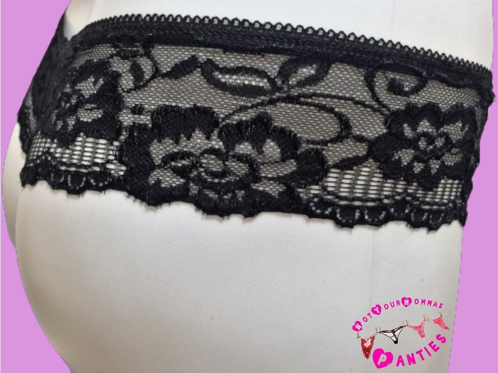 MAMIA lingerie daily, sexy, solid black, lace thong with bow – nylon/spandex [M]