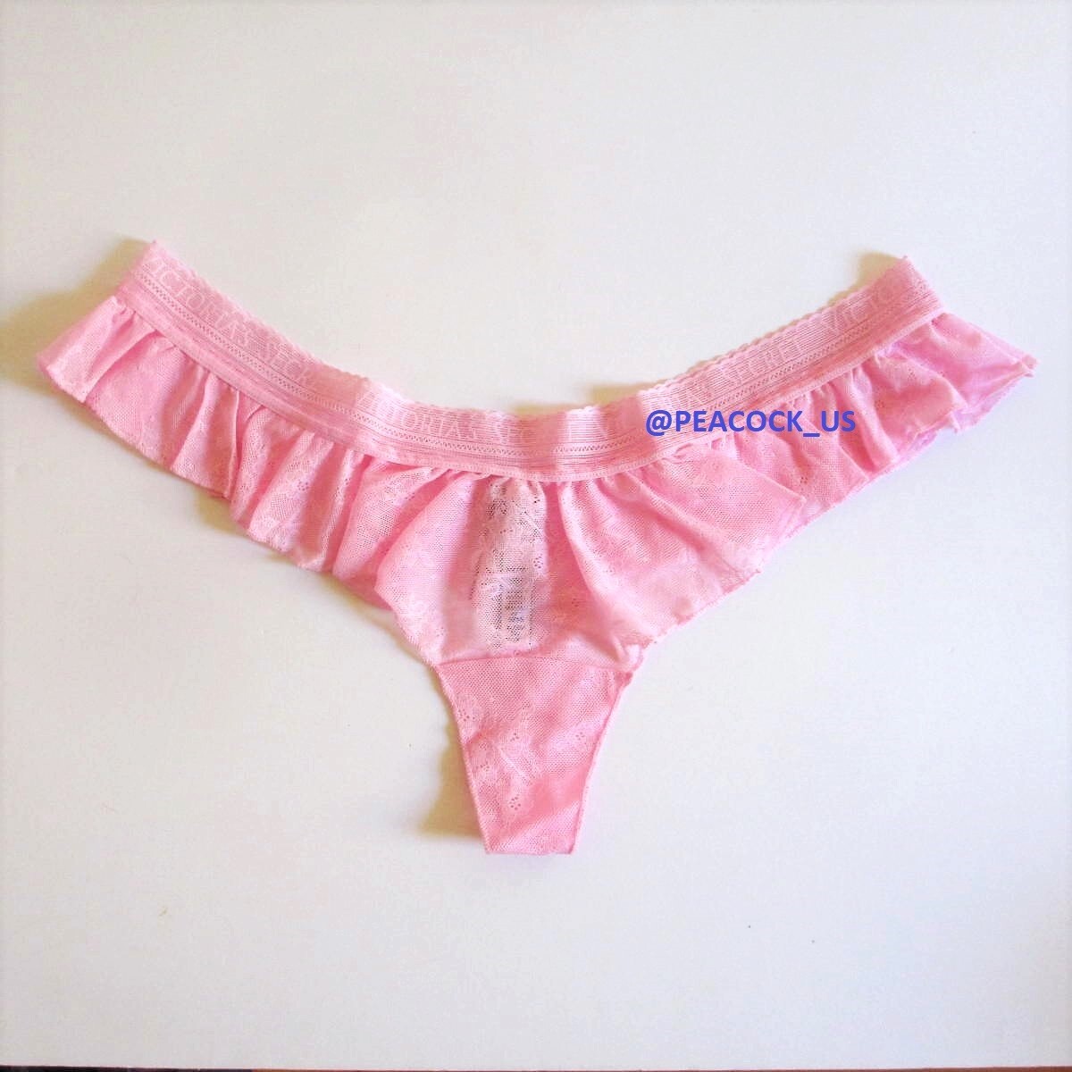 VICTORIA SECRET Fishnet Mesh Ruffle Skirted Thong Panty XL Pink Logo Waist