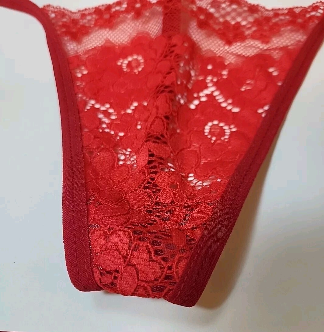 Red Lace Dream Angles T-back Very Sexy V String Thong Size Medium Only