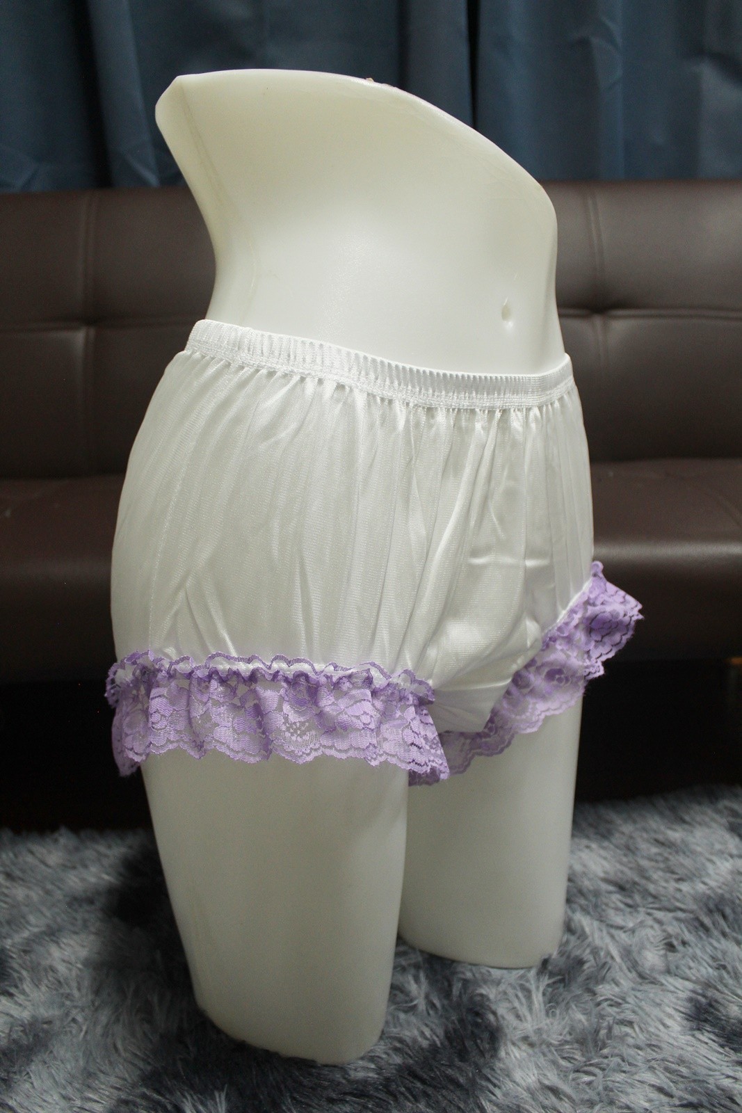 #A328 2XL/ElasticW.24-42″ VintageStyle 2PCS Purple Nylon Half Slip + White Brief