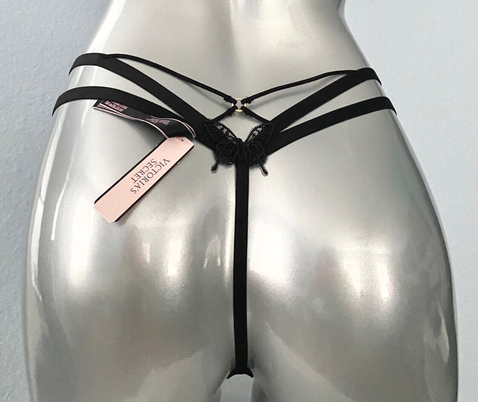 Victoria’s Secret V String Panty Very Sexy Black Open Strappy Butterfly S M L XL