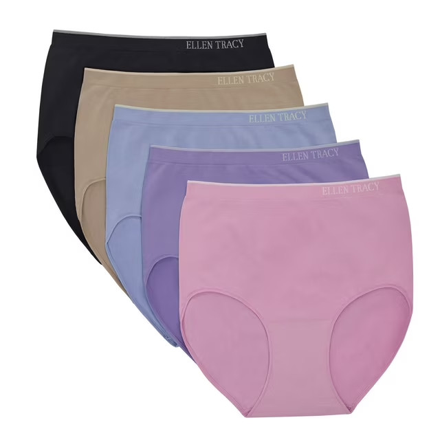 Ellen Tracy Women’s 5-Pack Seamless Brief Size M Black/Orchid
