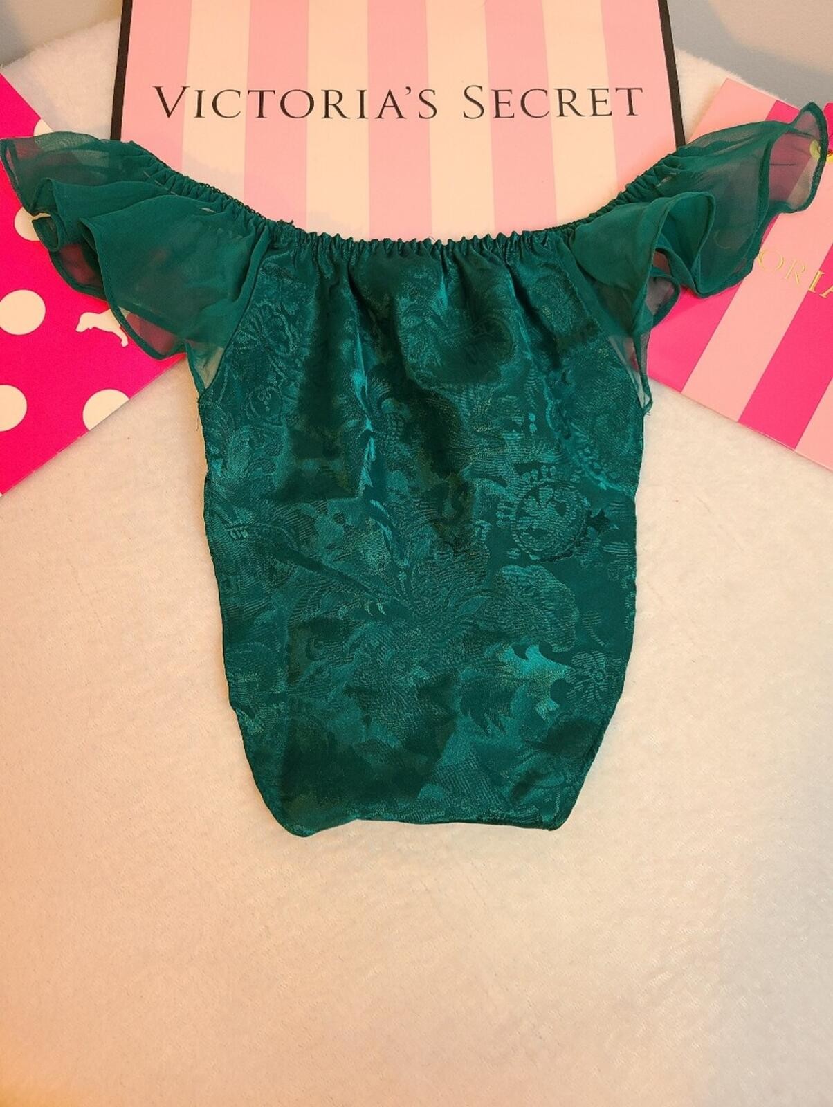 VTG Victoria’s Secret Jacquard Satin Chiffon Flutter Hi-cut Bikini Panty Sm