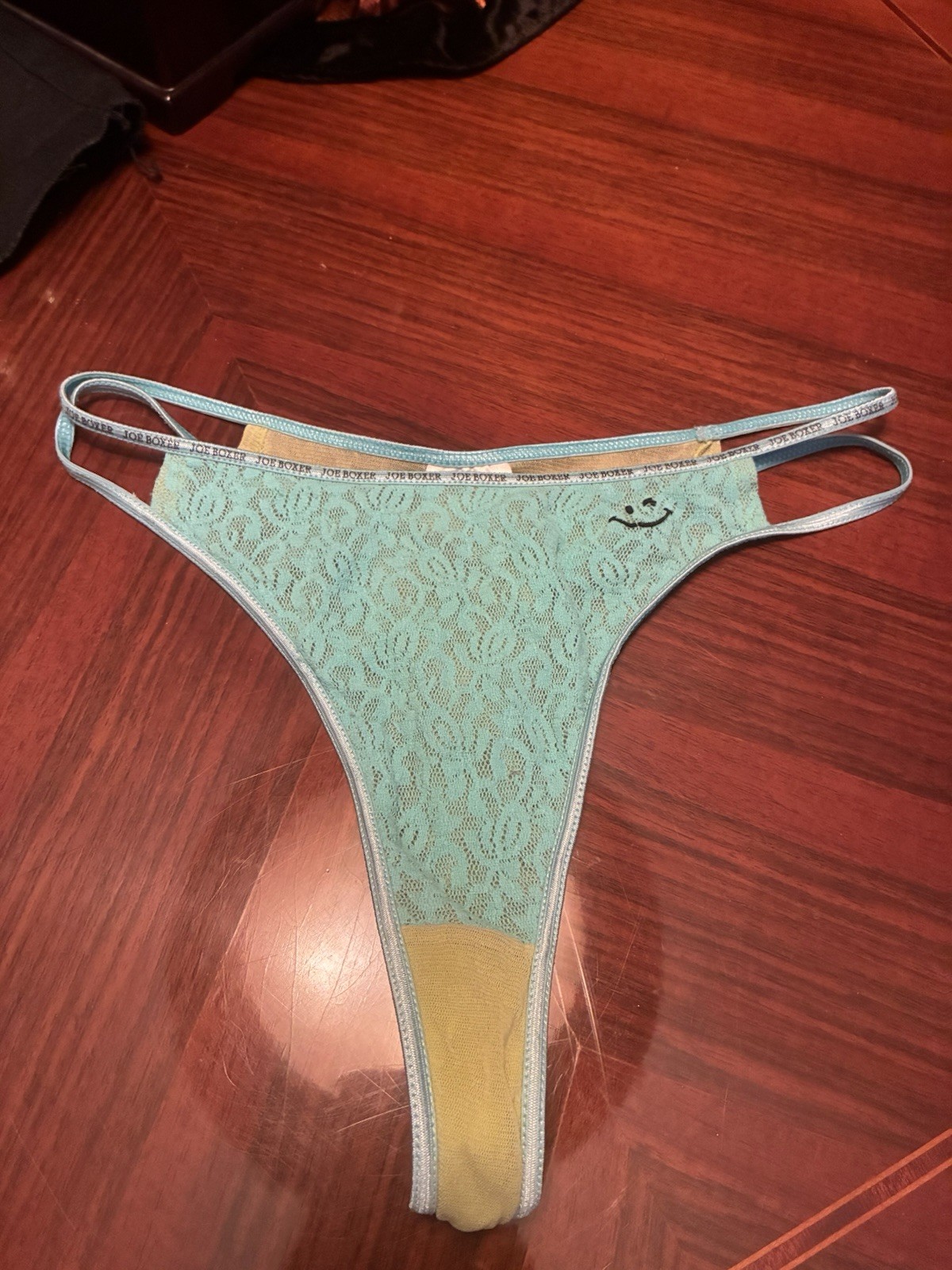 VTG NEW L Joe Boxer Lace Thong Panty Underwear Turquoise Blue Green Cotton Crtch
