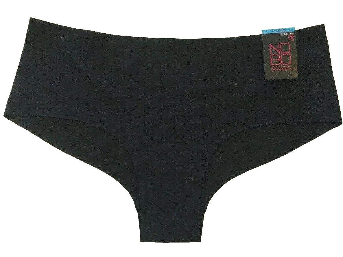 Black Laser Cut Hipster Style Panties Size L Solid Color Smooth Nylon Spandex