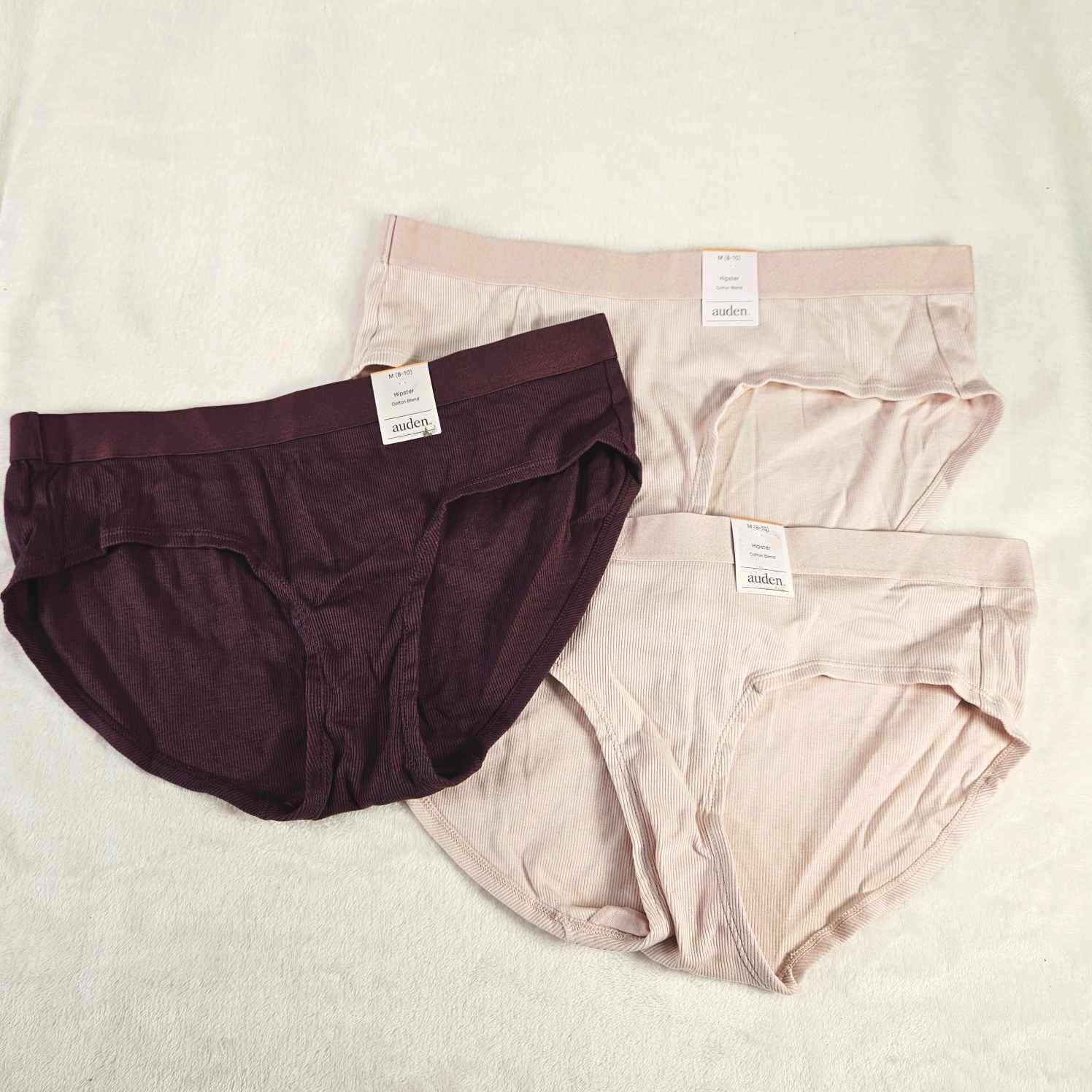Auden 3 pcs Cotton Ribbed Hipster Underwear Womens Medium Stretch