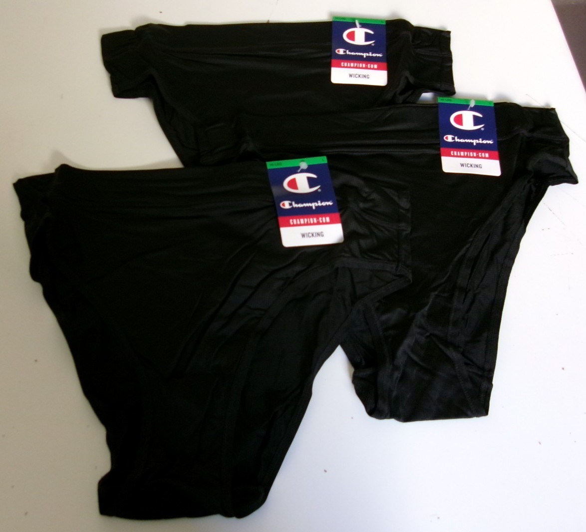 Three Champion Hi cut briefs Size Large Black WIcking