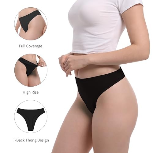 Women’s High Waisted Thong Panties – 95% Cotton 5% Spandex, T Large 6*pcs-as