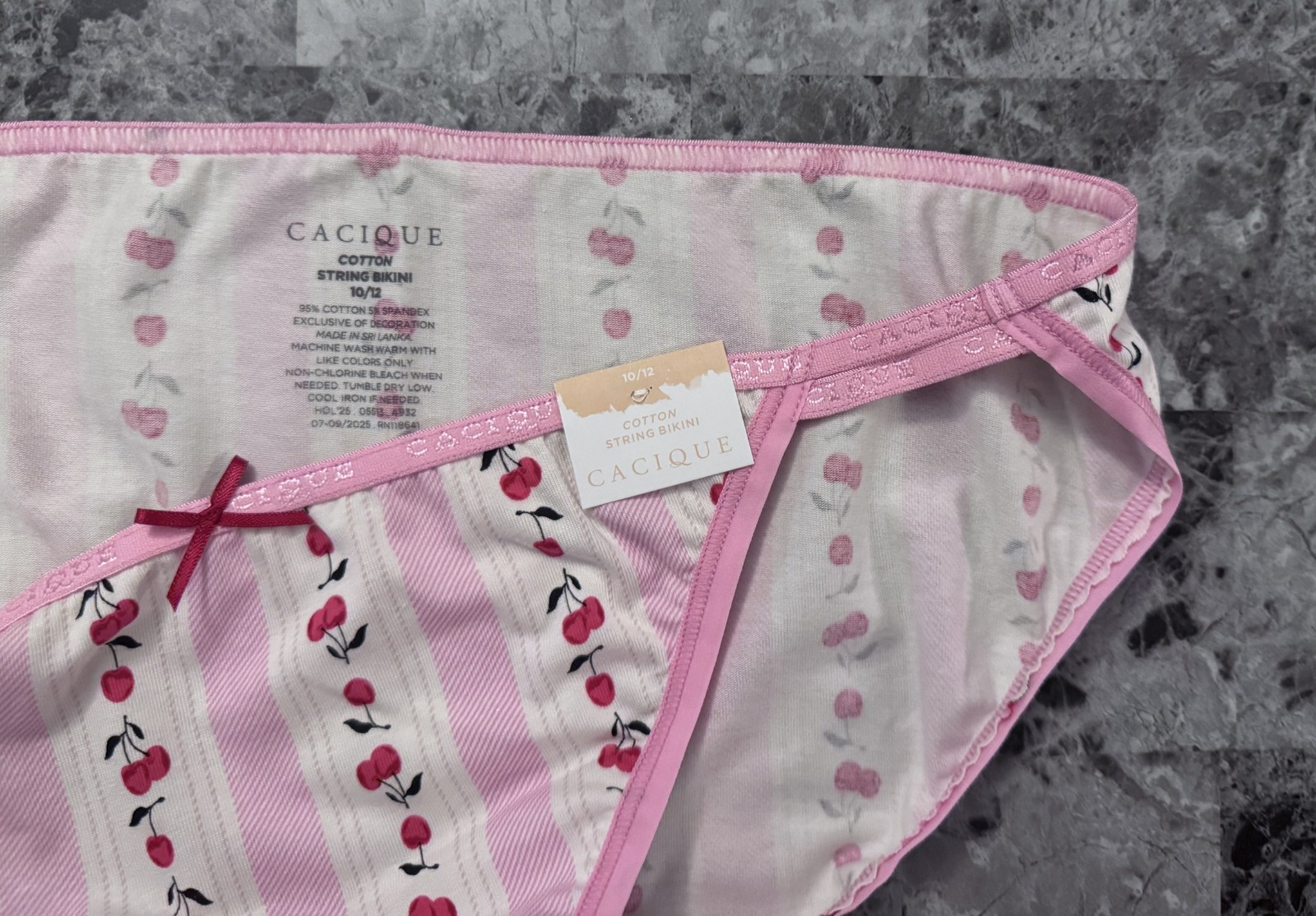 CACIQUE LANE BRYANT 10/12 STRIPE CHERRY DOUBLE STRING STRAPPY BIKINI PANTIES
