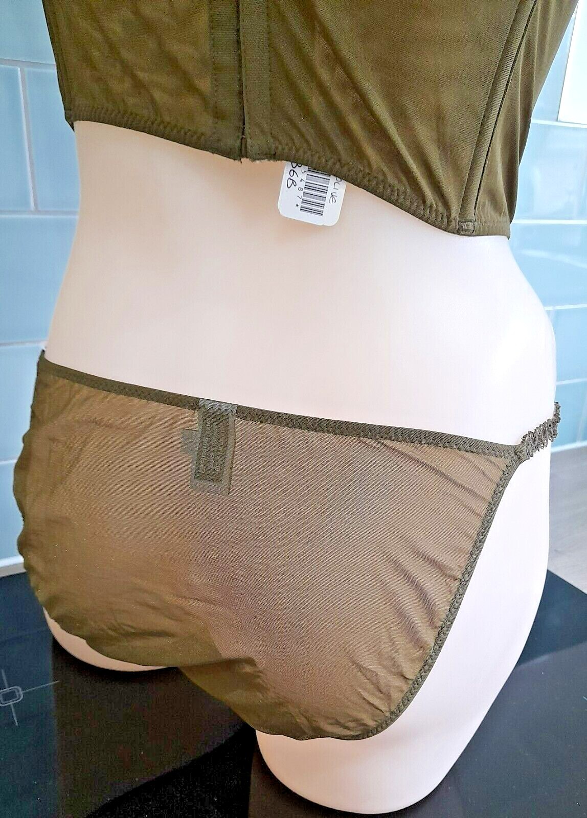 Janet Reger London Sheer Olive Mesh String Sided Brief