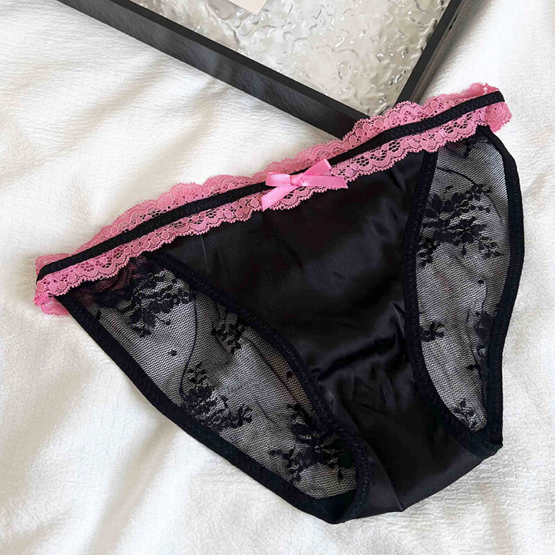 4pack Lot Sexy Womens Satin Panties Brief Sheer Lace Bikini Lingerie Underwear