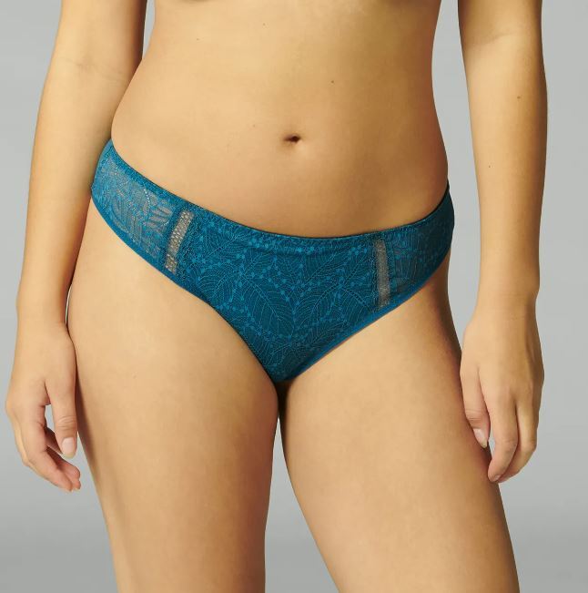 NWT SIMONE PERELE 12S720 “Comete” Microfiber with Lace Bikini Panty, Dark Teal