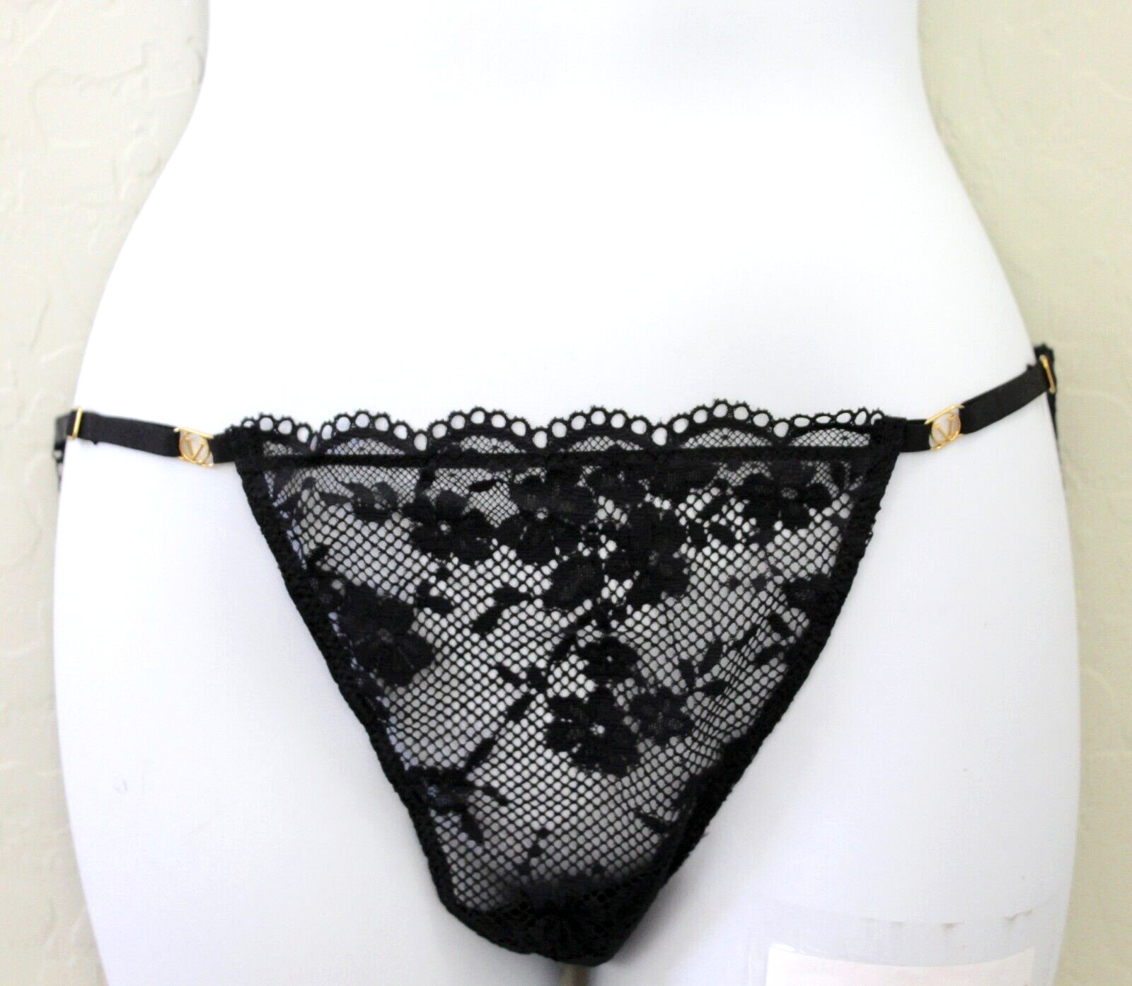 Victoria’s Secret Lace Fishnet Sheer Adjustable String Bikini Panty Black Size S