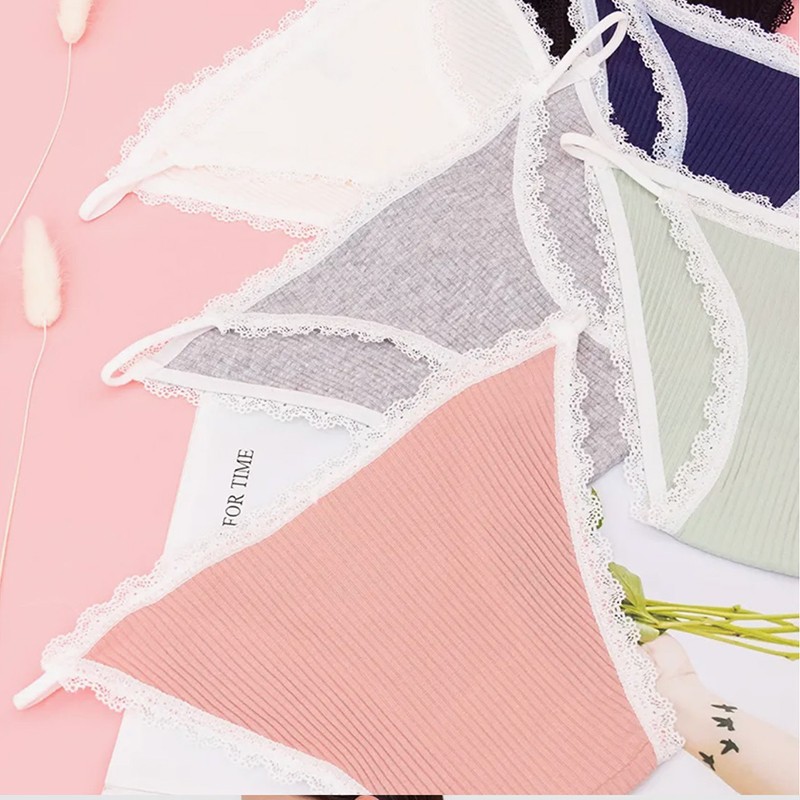 6 Pack Lot Sexy Womens Cotton Panties Thongs Briefs Lace Trim Underwear Lingerie