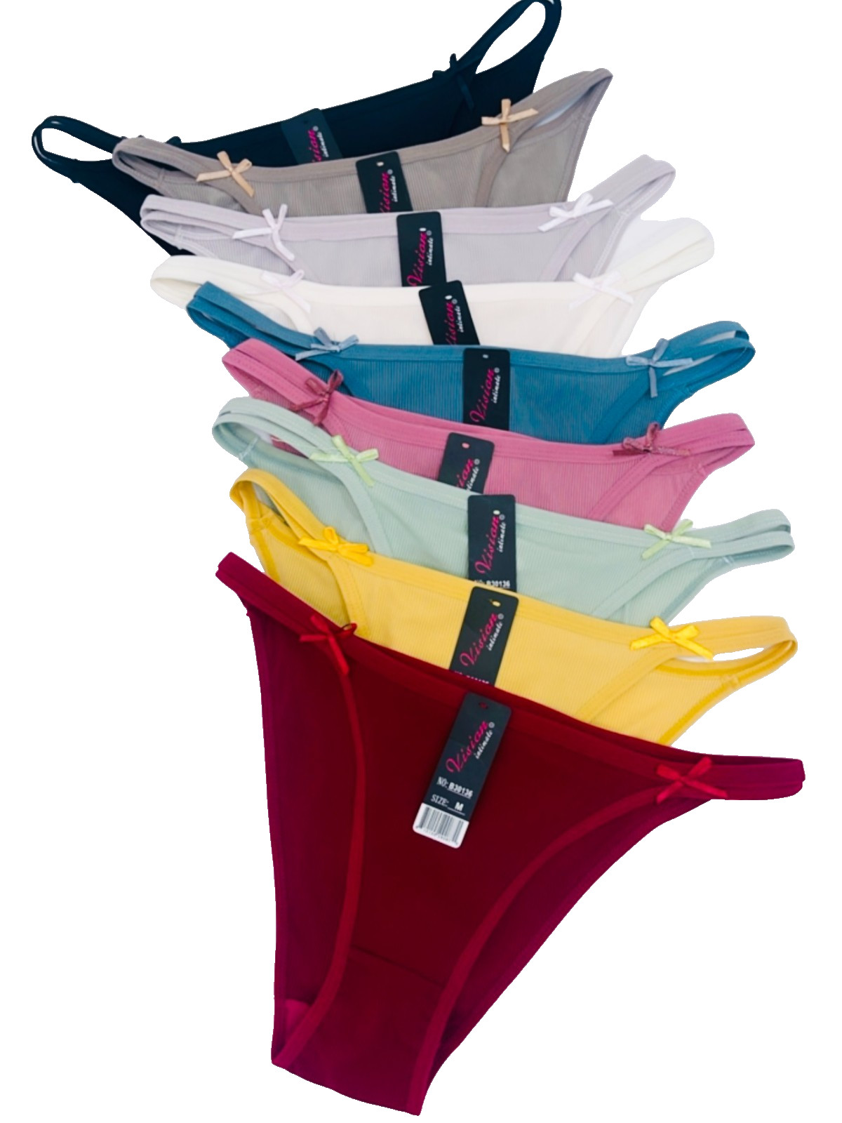 Lot 6 pack Women Nylon String Bikini Sexy Silky Panties Low Rise Cotton Liner 36