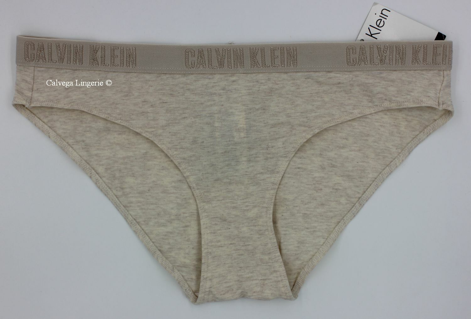NWT Calvin Klein QP1999 “Logo” Mid-Rise Cotton Bikini, Beige Melange