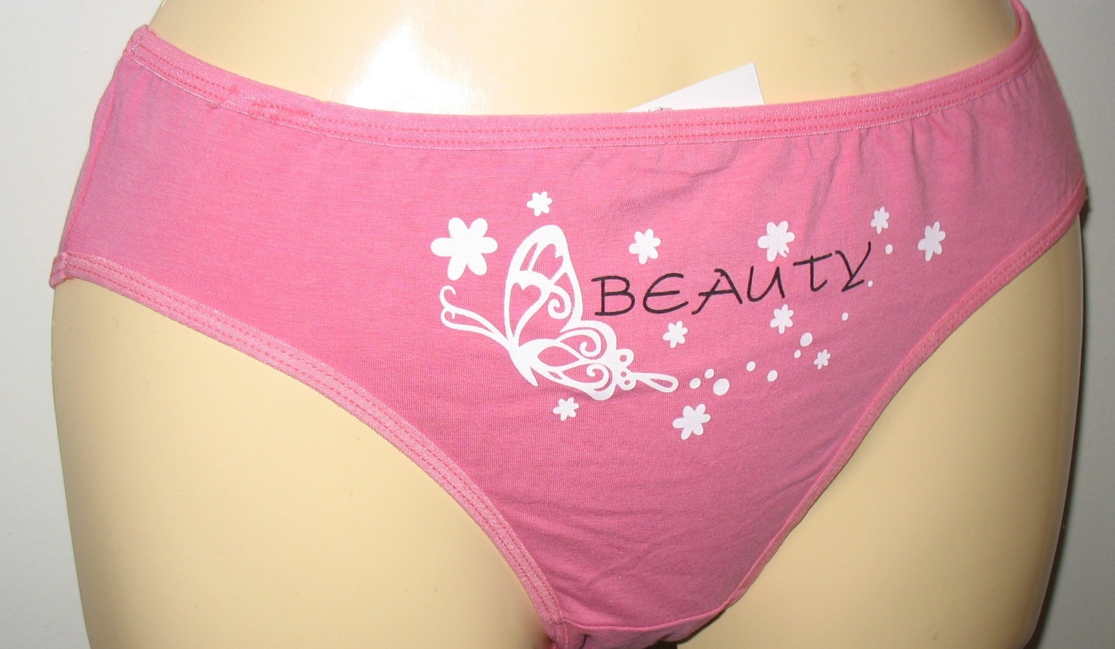 PANMANNI – NEW – SIZE XL – PINK – COTTON STRETCH PANTY ” BEAUTY ” ON FRONT