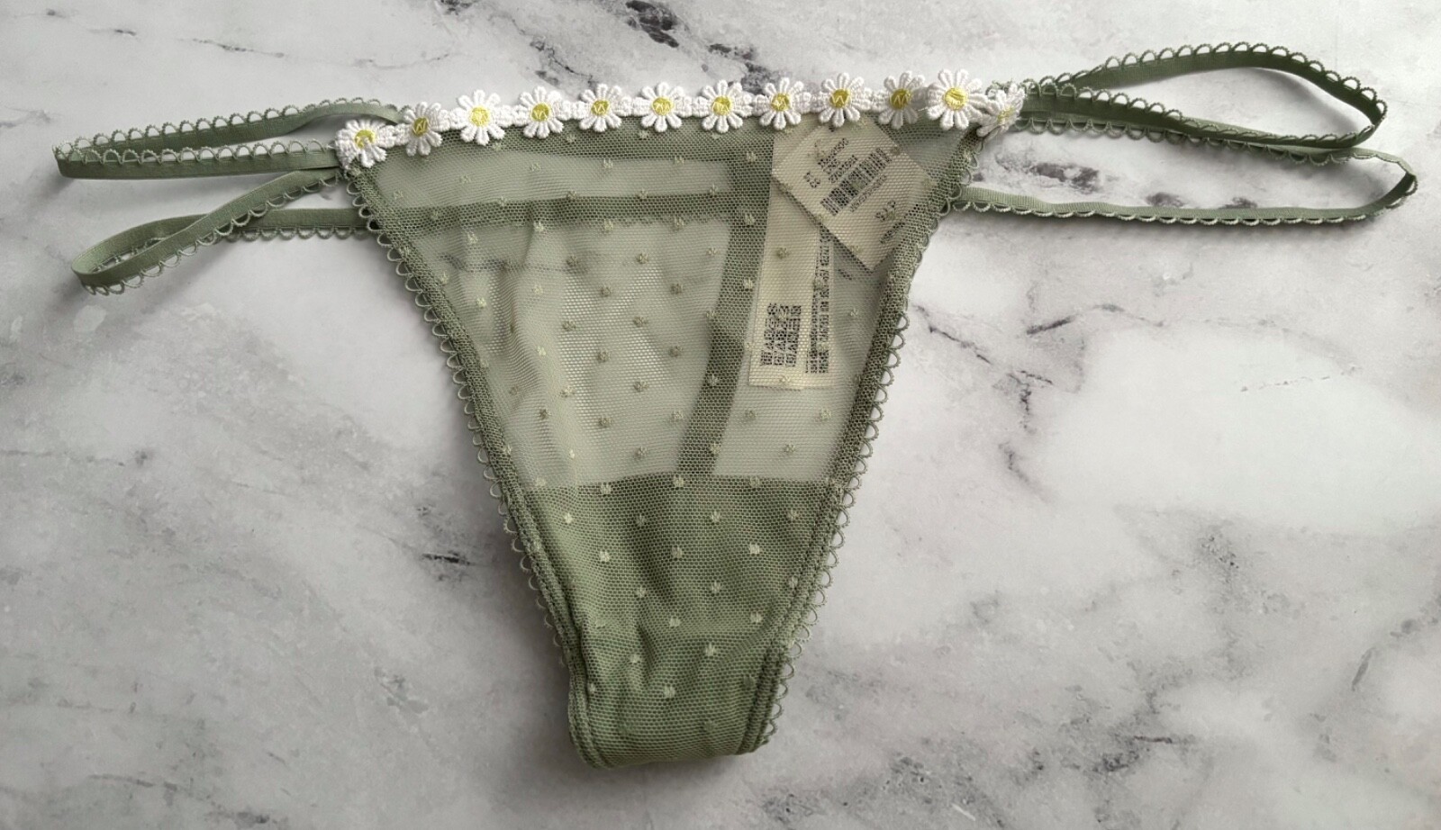 PINK Victoria’s Secret V String Panty Garden Green Mesh Strappy Floral S M L XL