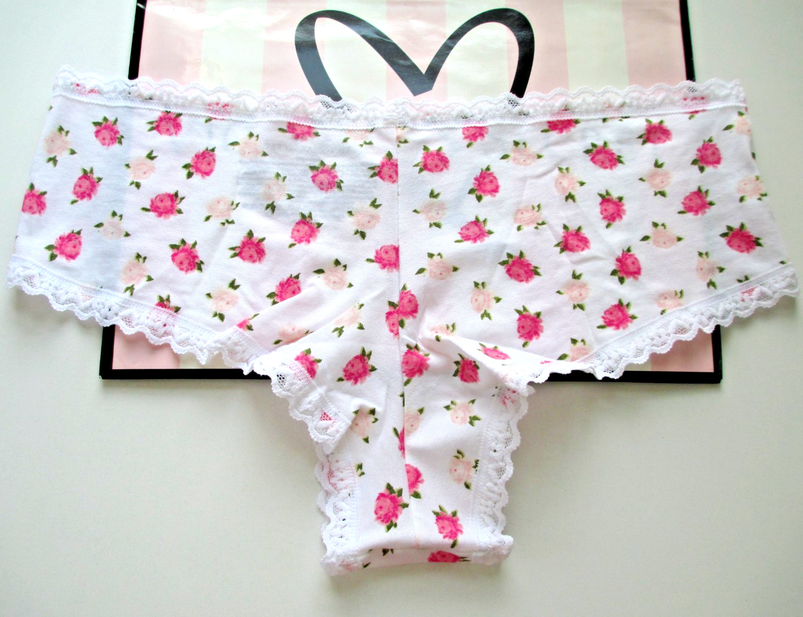 VICTORIA’S SECRET Cotton Cheeky Panty M L XL White Floral Pink NWT Lace Trim VS