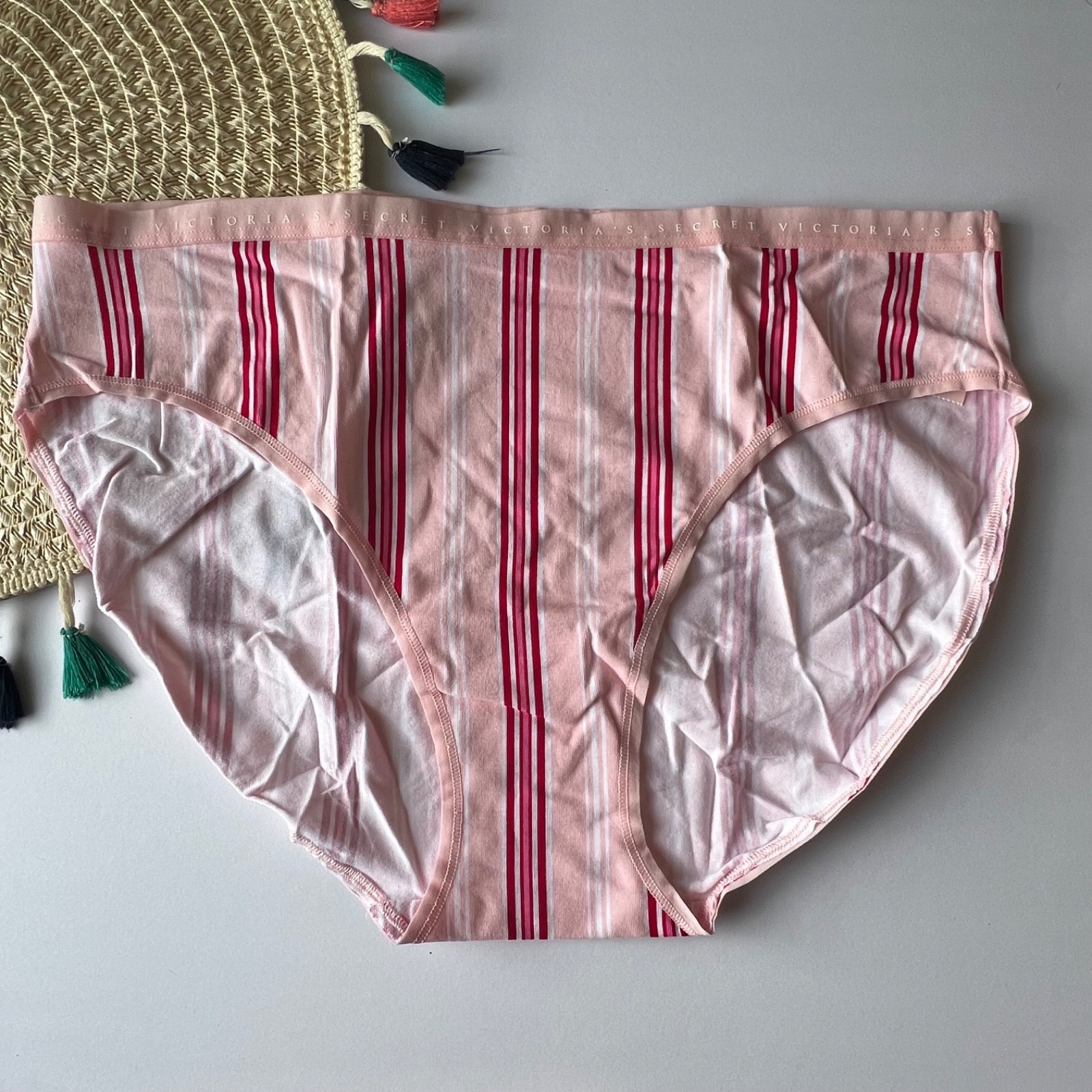 Victoria’s Secret Stretch Cotton High-Leg Brief Panty Candy Cane Stripes XL NEW