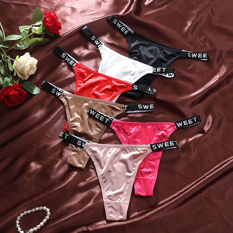 6PCS/LOT Ladies Womens Sexy Satin Thong Panties Underwear Bikinis Lingerie Brief