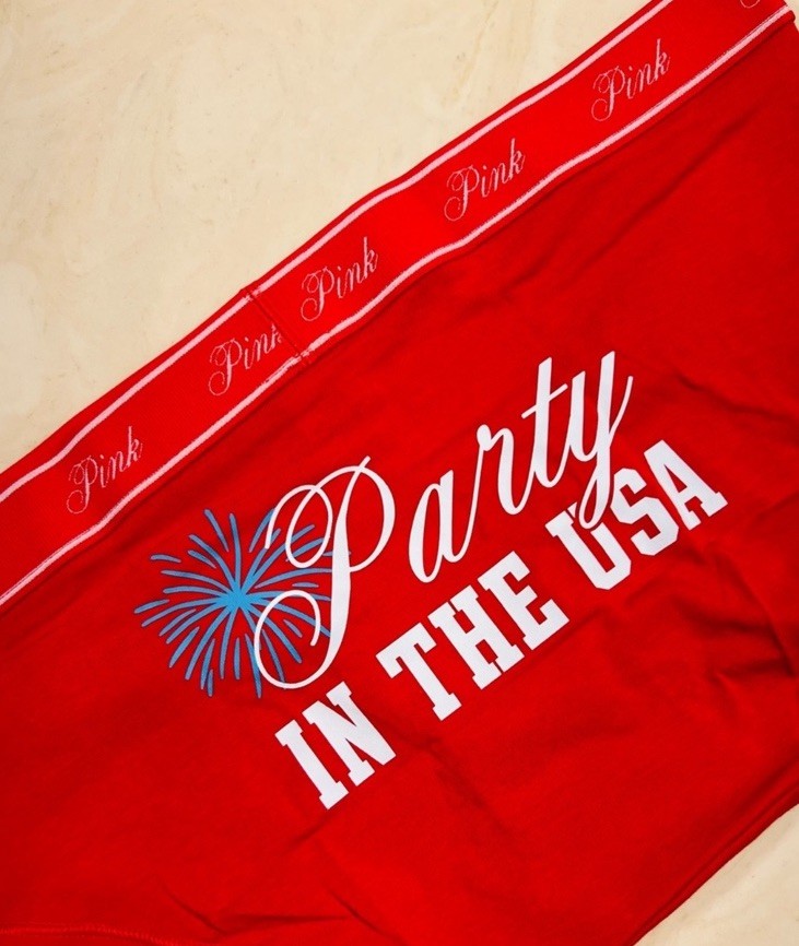 PINK VICTORIA’S SECRET Cotton Hiphugger Panty Red PARTY IN THE USA Graphic XL