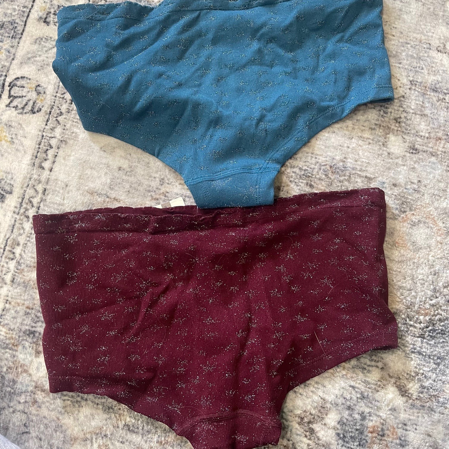 Anthropologie 2pk Seamless Sparkle Nylon Boyshort Panties Size L/XL Blue Maroon