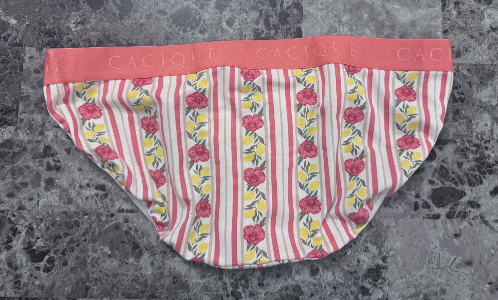 CACIQUE LANE BRYANT 26/28 FLORAL LEMON STRIPE THICK BAND STRING BIKINI PANTIES