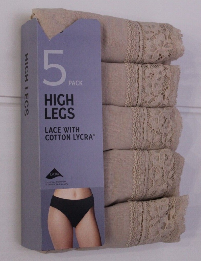 Ex M & S Ladies 5 Pack Cotton Lycra High Legs Briefs Knickers Underwear 6 to 24