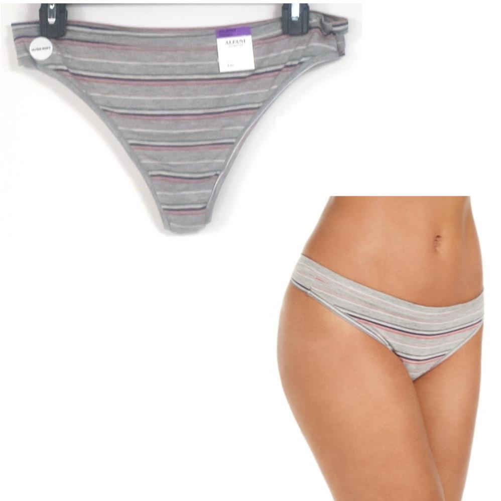 Alfani Ultra Mix and Match Thong Gray Heather Stripe Size 2XL New Panty