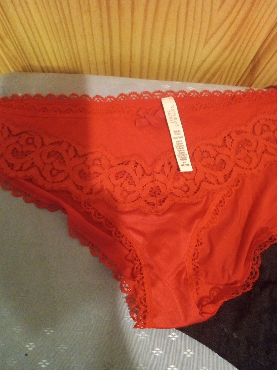 Victoria’s Secret &Pink, 2 Red Panties (Medium) 1 Black Panty (Large) Lace Trim
