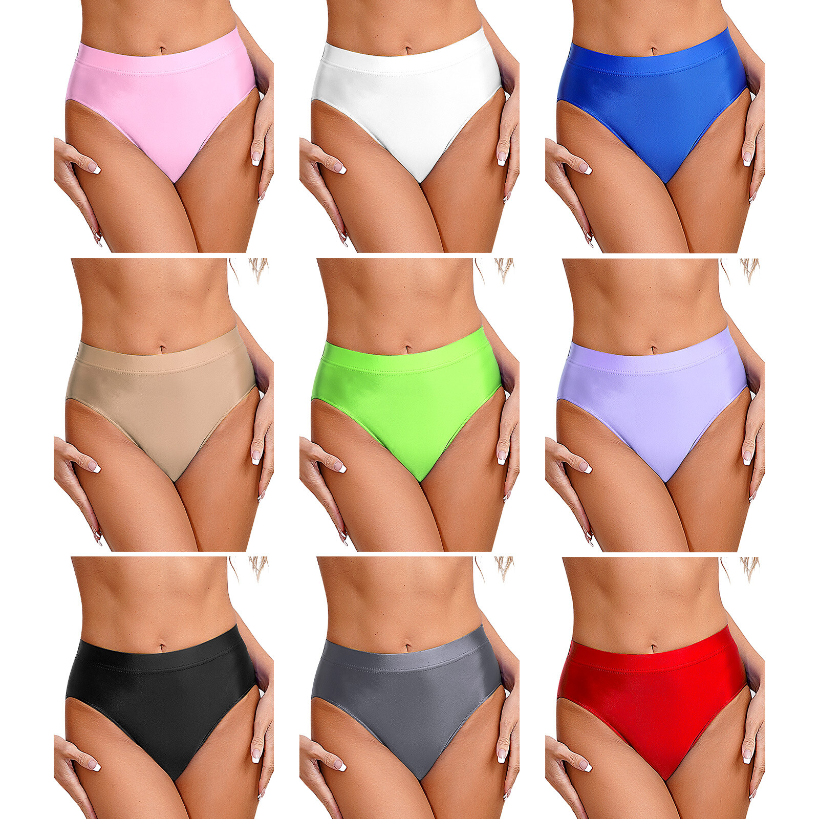 US Women’s Oil Glossy Smooth Tummy Control Full Coverage Bikini Swimsuit Bottom