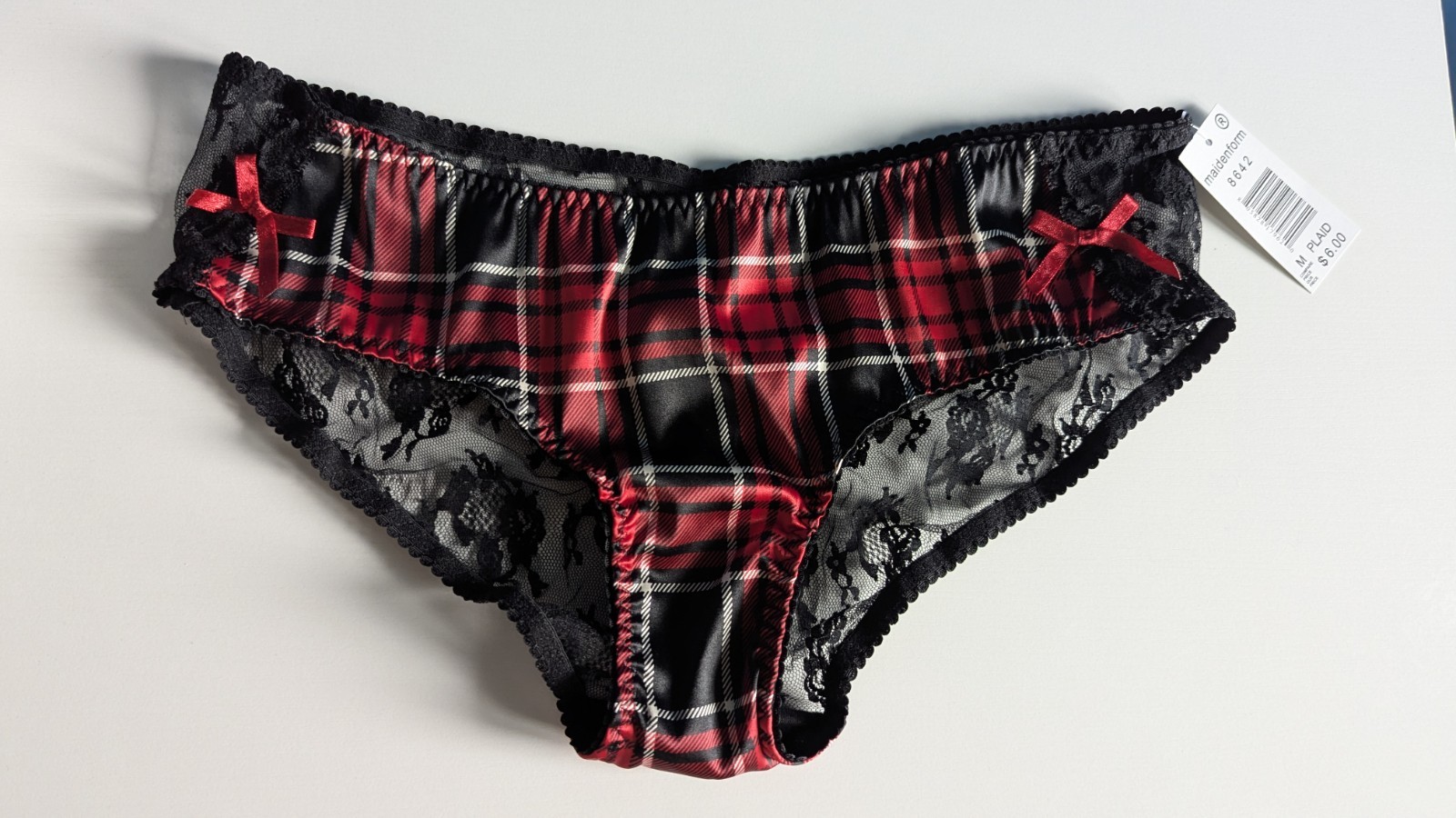 VTG Y2K Satin Plaid & Lace Cheeky Panties RARE NWT Vintage Maidenform Bows 90s