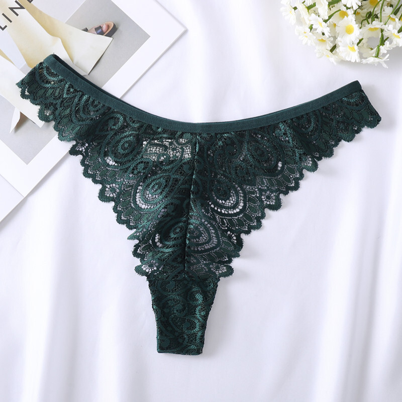 5PCS/LOT Sexy Womens Lace Thong Panties Brief Sheer High Cut Underwear Lingeries