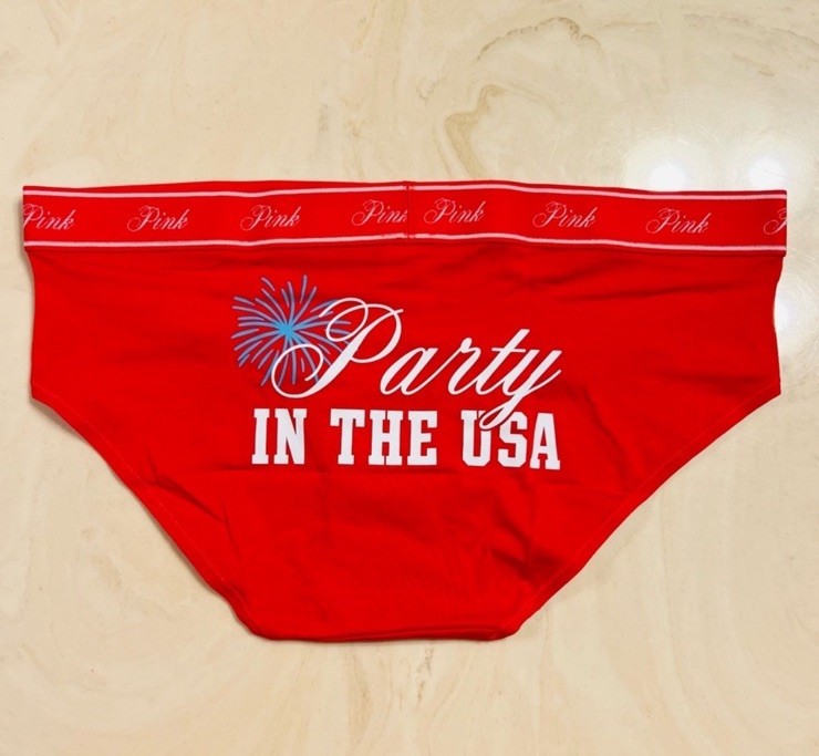 PINK VICTORIA’S SECRET Cotton Hiphugger Panty Red PARTY IN THE USA Graphic XL