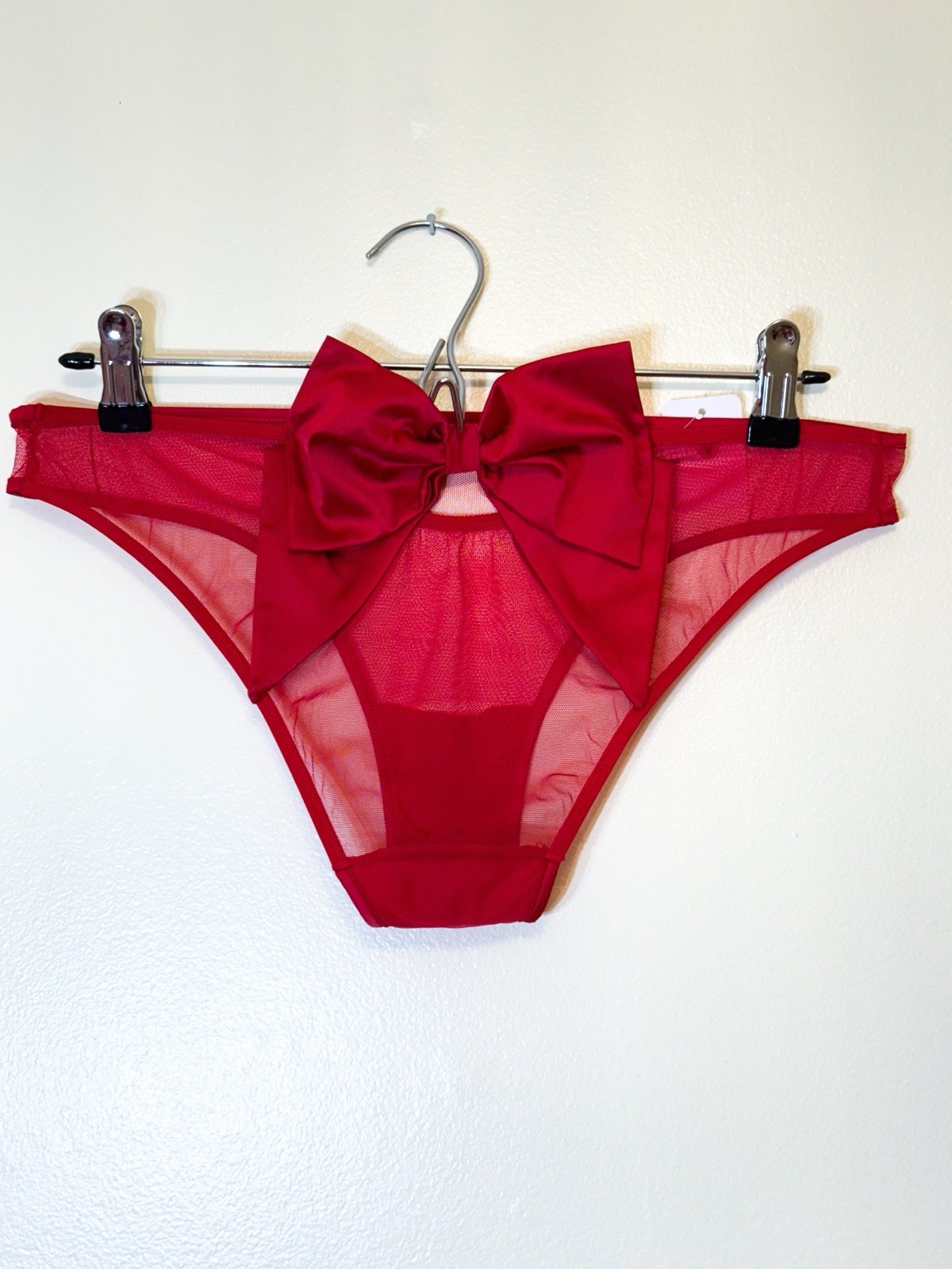 Sz Small ❤️ Victoria Secret Bow Red Women Mesh Sexy Panties