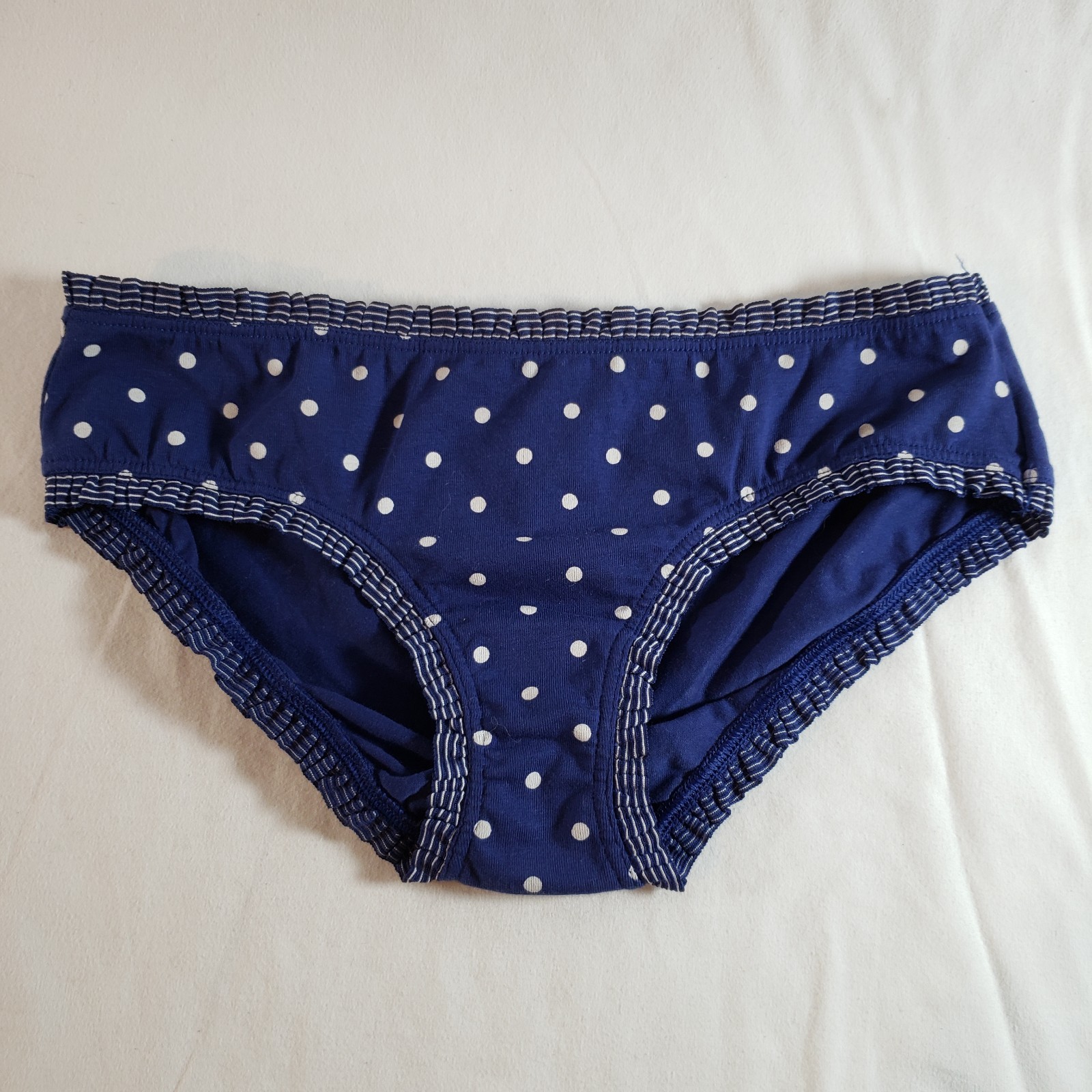 Victoria’s Secret Hiphugger Pleated Ruffle Trim Small Blue White Polka Dots