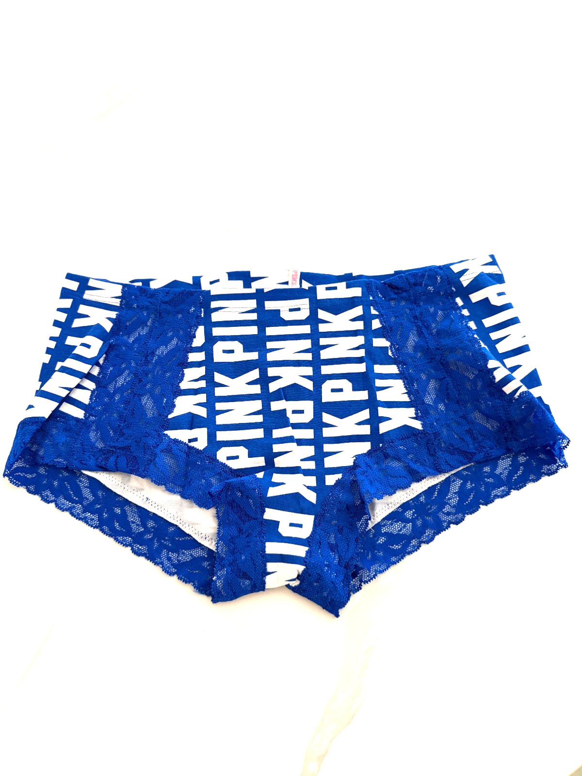 Victoria’s Secret PINK Cotton Lace-Trim Boyshort Panty Blue PINK Print