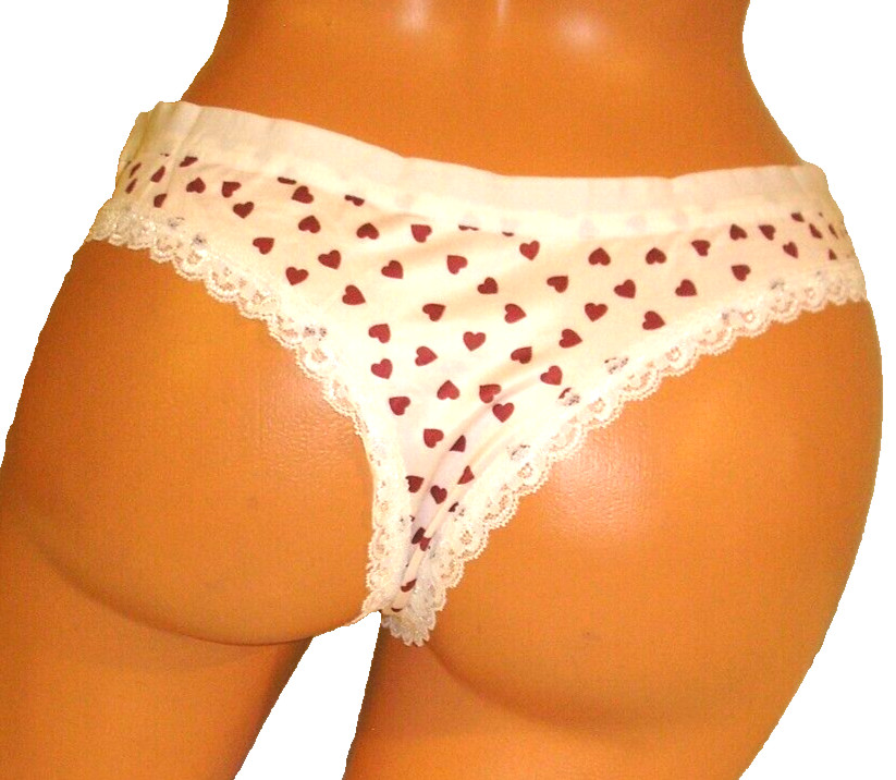 Panties Lingerie Heart Print Lace Trim Thong Large Adult Gift
