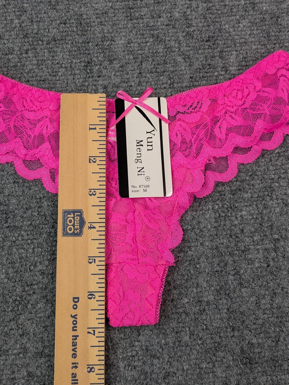 Yun Meng Ni Panties Womens M Pink Lace Thong Sheer Floral Bow Scalloped NWT