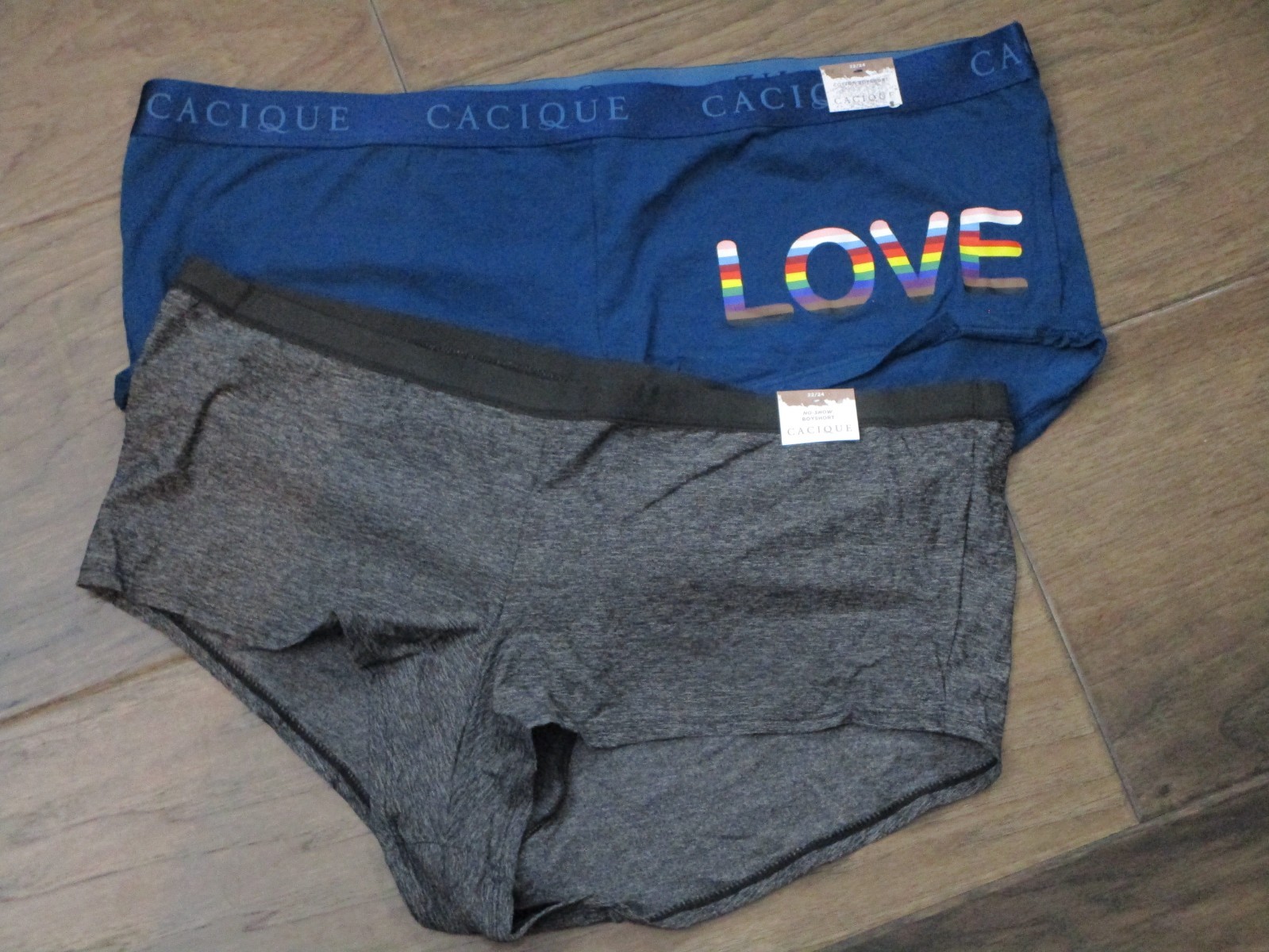2-PACK CACIQUE BOYSHORT PANTIES IN BLUE RAINBOW LOVE/NO-SHOW IN BLACK SIZE 22/24