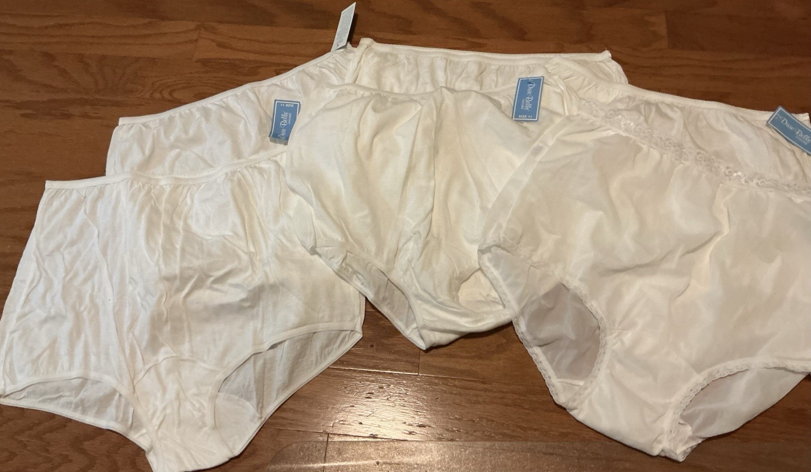 5 Pair Dixie Belle Panties White 100% Cotton Size 11 Panty Plus 1 Nylon