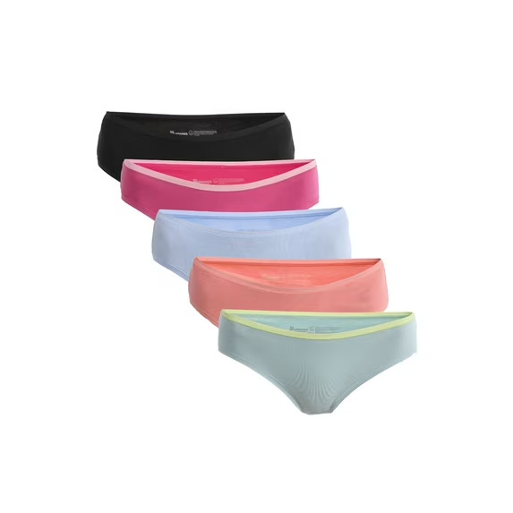 No Boundaries Women’s 5-Pack Cotton Hipster Panties, Assorted Colors Size XS(0/2
