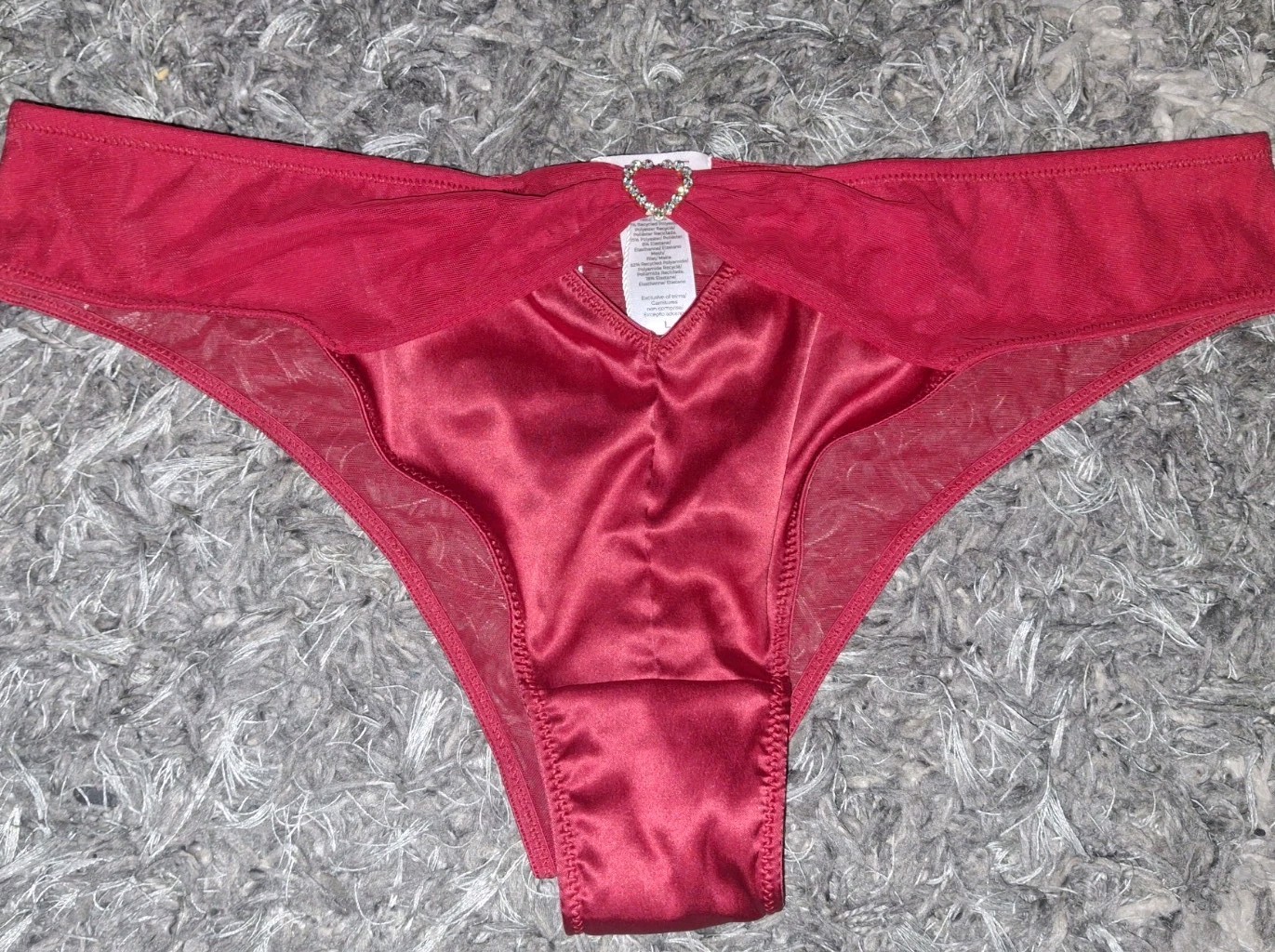 Adore Me/VS Satin & Mesh Studded Heart Charm Cheeky Panty NEW Large Red