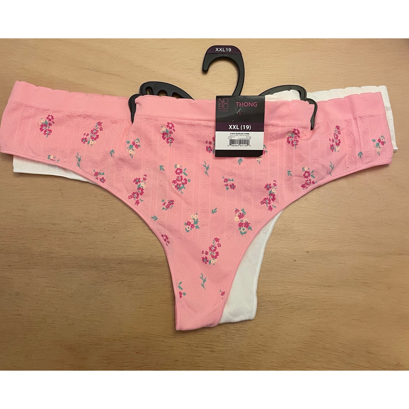 New Women’s No Boundaries 2 Pack Seamless Thongs Pink Floral/Winter White XXL 19