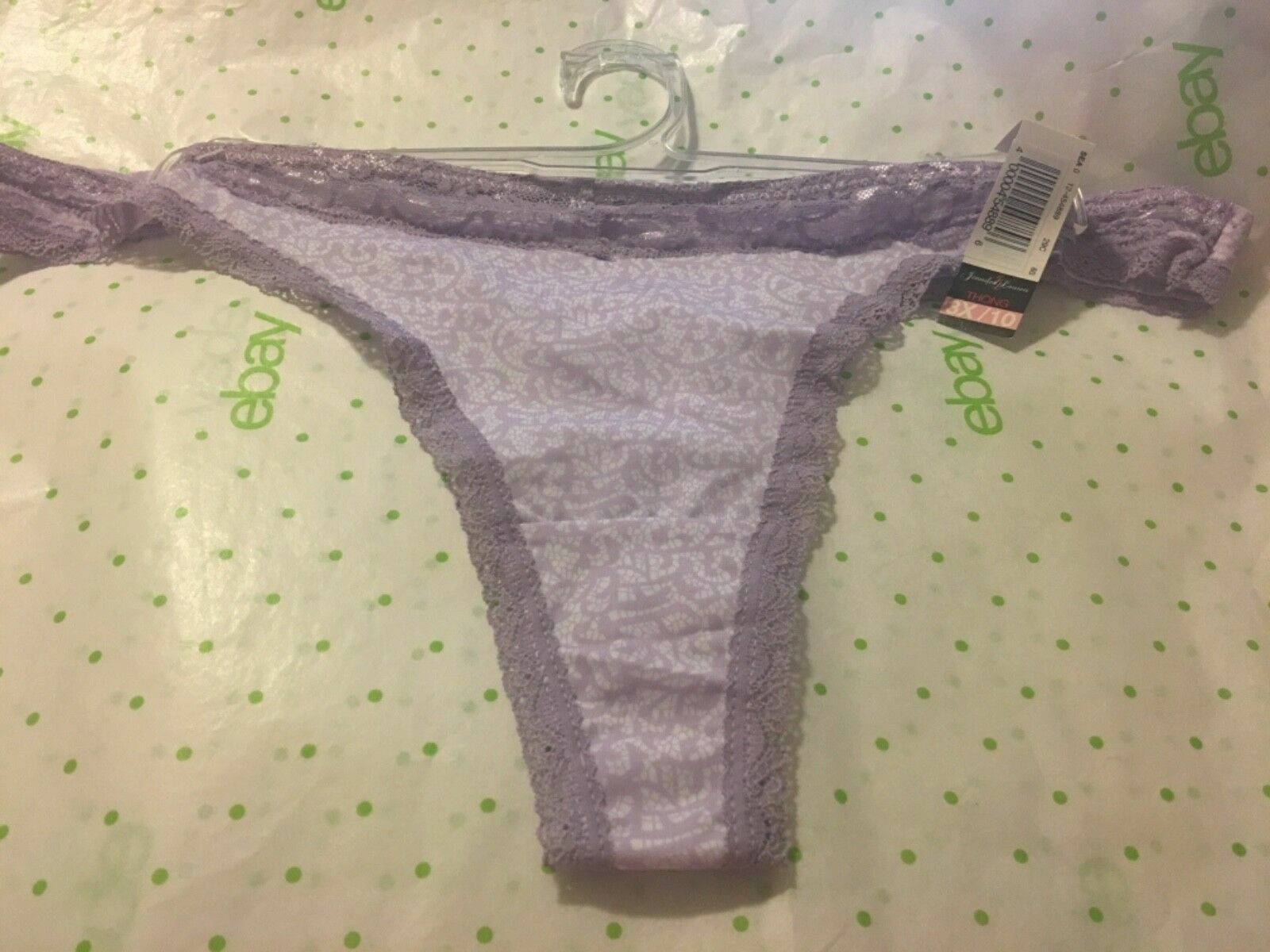 Jennifer Lauren Plus Size Thong Panty 3X 10 Lilac Lace Trim