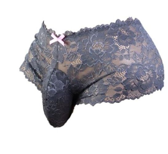 Men’s Lingerie Style Underwear – Soft Lace Pouch Briefs Medium Grey