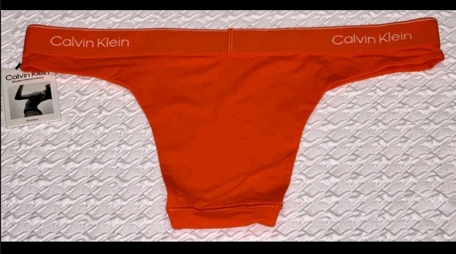 CALVIN KLEIN Modern Performance Fiesta Orange White Brazilian Panty Womens S NWT