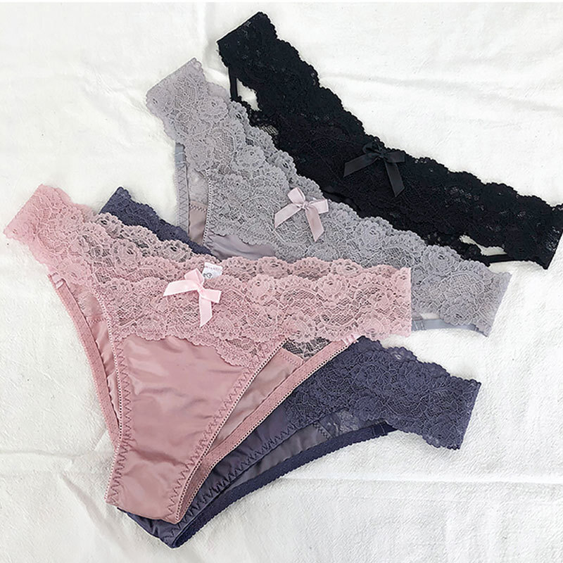 Women Sexy Lingerie Shiny Lace Panties Hollow Thongs Knicker Underwear Briefs